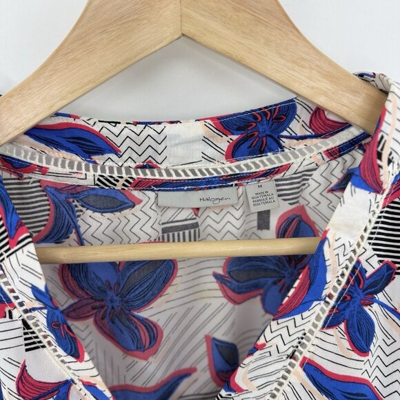 Halogen Floral Ruffled Chiffon Blouse Sz M Bohemian‎ Office Career Preppy - Picture 4 of 9